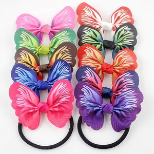 Girls Butterfly Bow Hair Ties Printed Grosgrain Ribbon Elastic Hair Rope Headband Accessories For Kids Women Hair Jewelry