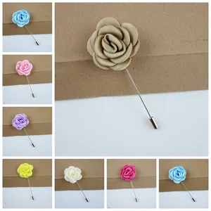 Spilla a Forma di Rosa in Raso Opaco 4cm Fatta a Mano con Ago Lungo in Lega per Abito da Uomo Matrimonio Banchetto Gioielli