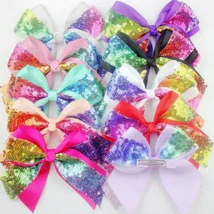 Large Sequin Bow Hair Clip For Girls Handmade Grosgrain Ribbon Gradient Glitter Hairpin Alligator Clip Party Kids Accessories