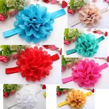 Collage of colorful elastic baby headbands with layered fabric floral petals