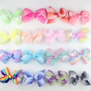 Bulk set of 16 rainbow gradient grosgrain ribbon hair bows for children and girls