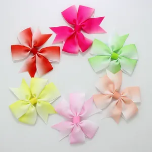 Detailed set of six gradient color grosgrain ribbon bow hair clips for children