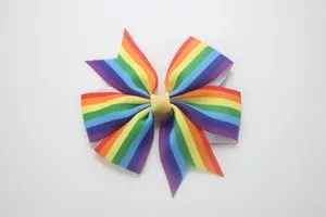 Handmade rainbow striped grosgrain ribbon hair bow clip for girls in vibrant colors