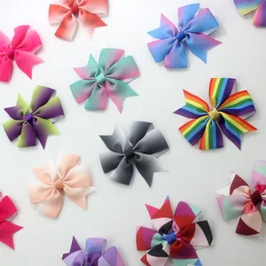 Colorful rainbow gradient grosgrain ribbon bow hair clips for girls in various styles