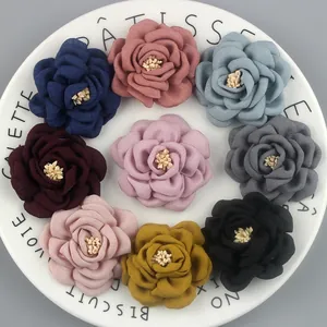 Handmade 3D Camellia Fabric Flower Accessory with Burned Edges Rolled Edge Floral Decor for Shoes Corsage Hair DIY Crafts