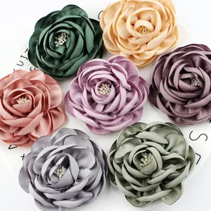 Handmade 3D Satin Fabric Flower Camellia Rose For DIY Shoes Hair Accessory Brooch Floral Craft Embellishment Flat Back
