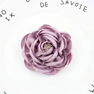 7.5cm purple handmade fabric camellia flower with white stamen for beach shoes DIY