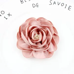 7.5cm handmade fabric camellia flower with bead center and satin-like petals