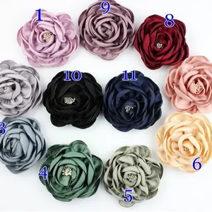 7.5cm handmade satin camellia fabric flowers with beads in various colors for DIY beach shoes