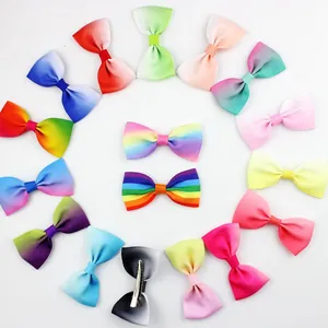 Rainbow gradient grosgrain ribbon bow clips set for girls featuring 16 colorful hair bows