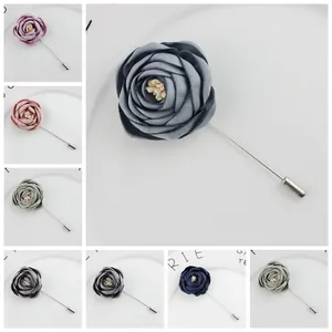 Handmade Fabric Rose Flower Long Pin Brooch For Men Women Korean Style Elegant Camellia Boutonniere Lapel Pin Wedding Suit Accessories