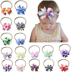 Set di 16 fasce per neonati con fiocchi colorati a righe arcobaleno e pois per bambine