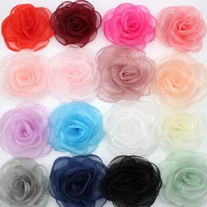 Rose di pizzo e chiffon fatte a mano da 10cm in 16 colori per decorazioni fai da te