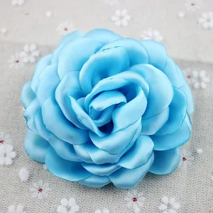Elegant light blue chiffon peony brooch with premium layered satin fabric petals