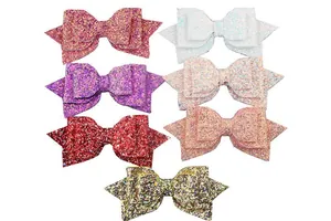 Detailed close-up showing seven colorful 5-inch glitter bows for hair clips and shoes