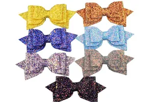 Detailed set of seven 5-inch glitter sequin swallowtail bows in vibrant multi-colors