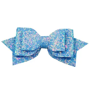 5-inch light blue sequin swallowtail bow for children shoes and hair accessories