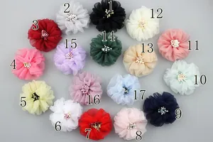 Fleurs en tissu seersucker de 5cm avec perles en 17 couleurs pour loisirs créatifs DIY