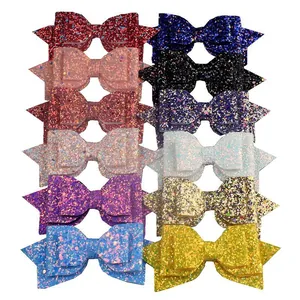 Set of 12 colorful 5-inch glitter sequin swallowtail bows for DIY hair accessories