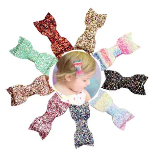 Set di 9 fermagli per capelli con fiocchi di paillettes per bambine colori vari