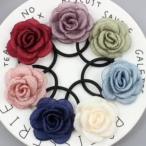 Koreanischer Stil Stoff Kamelie Blume Haargummis Für Damen Mädchen Weiche Kapokgarn Rose Elastische Haarbänder Süße Florale Haar-Accessoires