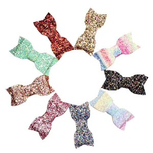 Handmade Glitter Sequin Bow Kids Hair Accessories Artificial Leather Butterfly For Girls Baby DIY Craft Daily Headwear