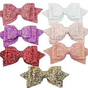 Lot de 7 barrettes nœuds à paillettes colorées aux reflets métalliques pour la coiffure
