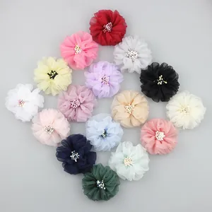 Accessoires de fleurs en tulle seersucker de 5 cm faits main en quinze coloris variés
