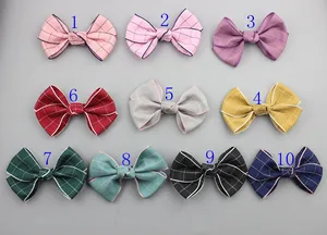 Set of 10 plaid checkered fabric bow accessories in various colors for DIY crafts