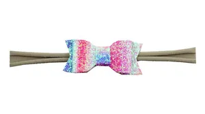 Bandeau à paillettes dégradées avec nœud et ruban élastique en nylon kaki doux