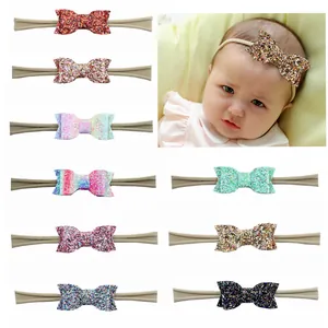 Bandeau à Nœud en Paillettes pour Bébé Bandeau Cheveux en Nylon Élastique pour Petites Filles Accessoires Cheveux Nœud Scintillant pour Cadeau d'Anniversaire
