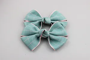 Plaid ribbon bow tie hair accessories in green and pink for DIY clothing and socks