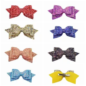 8-piece 5-inch glitter hair bow set in vibrant colors with metal alligator clips