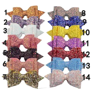 Set of 14 glitter 5-inch hair bow clips in assorted vibrant colors for women and girls