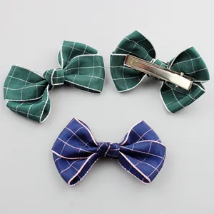 Kids Korean Style Plaid Bowknot Hair Clips Fabric Ribbon Double Bow Hairpins For Baby Girls Hair Accessories Daily Gift