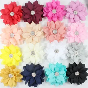 Détails de 16 couleurs de broches fleurs en mousseline faites main avec centre en strass