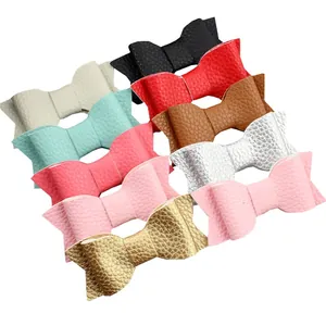 Sweet PU Leather Bowknot Hair Clips For Girls Litchi Texture Handmade Bow Hairpins Toddler Accessories Colorful Barrettes