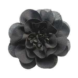Elegante zwarte 3D chiffon camelia bloem haarspeld voor meisjes met gelaagde bloemblaadjes