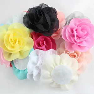 6cm handmade layered chiffon fabric flowers with pearl accents for DIY hair accessories