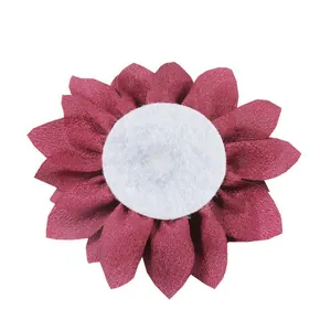 Detailed back view of dark red chiffon flower with a white felt base for DIY crafts