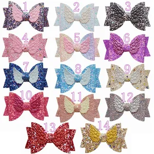 Shiny Glitter PU Angel Wings Bowknot Hair Accessory For Girls Kids Party Decoration DIY Hair Clip Materials