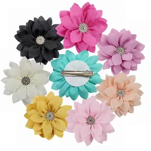 Pince à Cheveux Fleur en Tissu 9cm Double Couche Pétale Pointu avec Strass au Centre Pince Crocodile pour Bébés Filles Enfants Accessoires de Coiffure