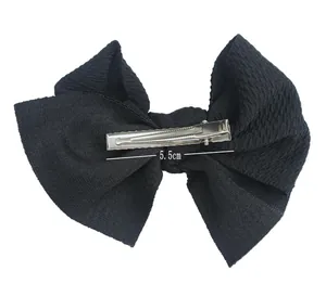 Barrette à cheveux nœud noir 5 pouces avec pince crocodile en métal de 5,5cm