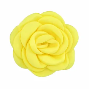 Eleganter zitronengelber Kamelien-Blumen-Anstecknadel und Haarclip aus Stoff für Damen