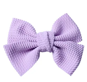 Detailed view of light purple double-layer 4.5 inch waffle knit fabric hair bow clip