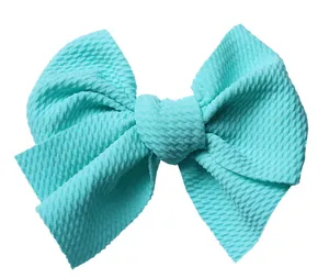 5-inch light blue waffle fabric bow accessory for DIY hair clips and apparel