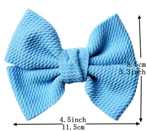 Sky blue waffle fabric double bow accessory for hair and shoes, size 4.5 inch wide