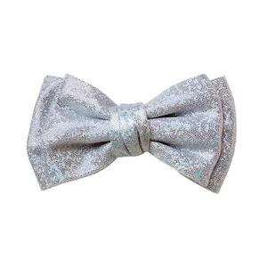 Sparkling silver glitter handmade double-layer bowtie accessory for versatile DIY projects
