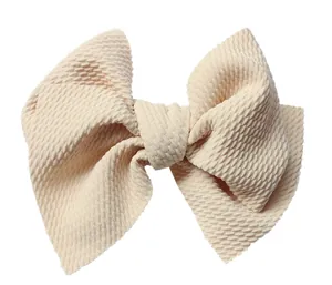 Barrette à cheveux à gros nœud 5 pouces en tissu gaufré crème pour petites filles