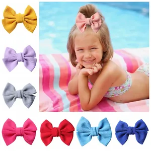 Barrettes à Cheveux Double Nœud de 4.5 Pouces Faites à la Main pour Petites Filles Tissu Gaufré Accessoires Cheveux Bébé